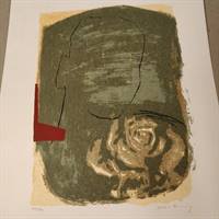 litografi streg hoved grønt original kunst 